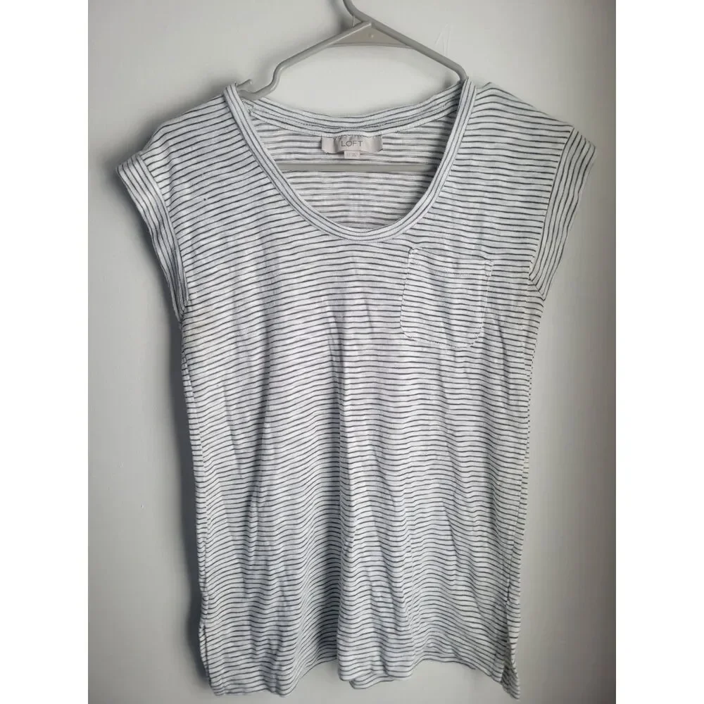 Ann Taylor LOFT Striped Black White Shirt Extra Small XS
